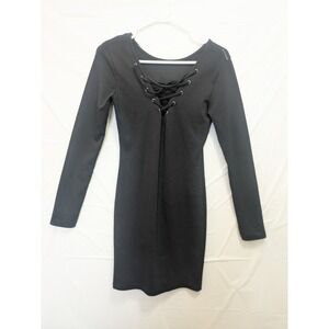 ONLY Dress Womens XS Black‎ Lace Up Bodycon Mini Long Sleeve Stretch Knit NWT